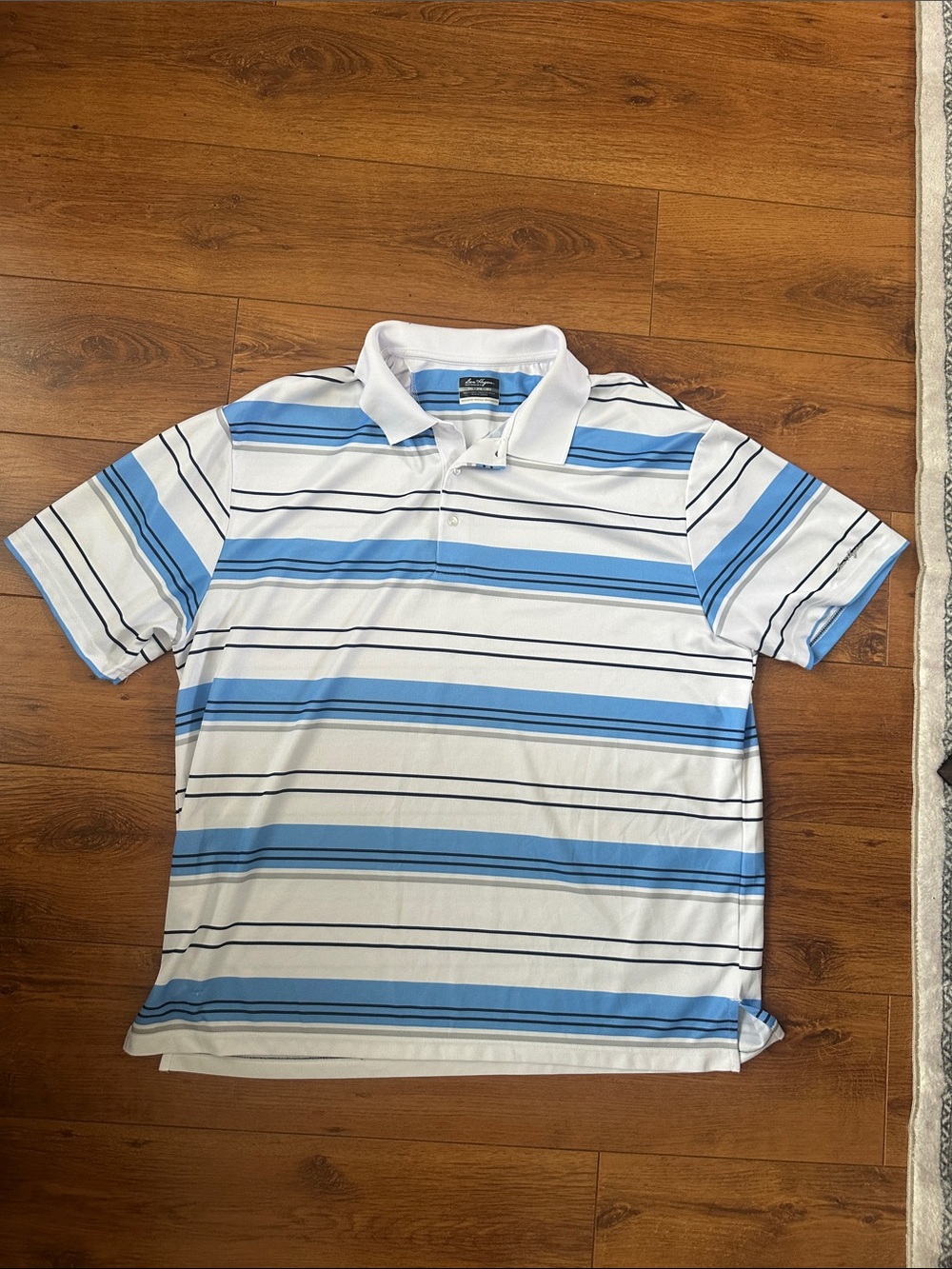 Ben Hogan White Polo with Light Blue and Navy Stripes